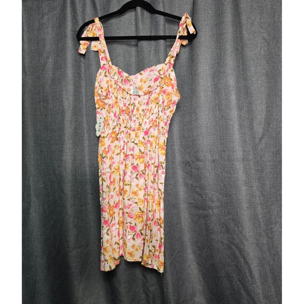 NWT A.W.W. Secret Charm Floral Print Shirred Sundress Tie‎ Straps L